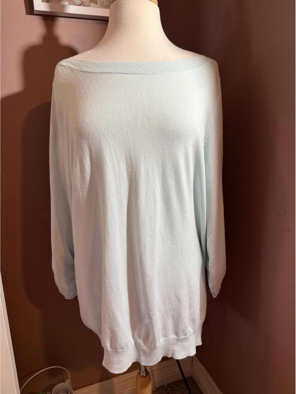 Roz & Ali Sweater Womens 2X Ruched Sleeve Lightweight Mint Green New
